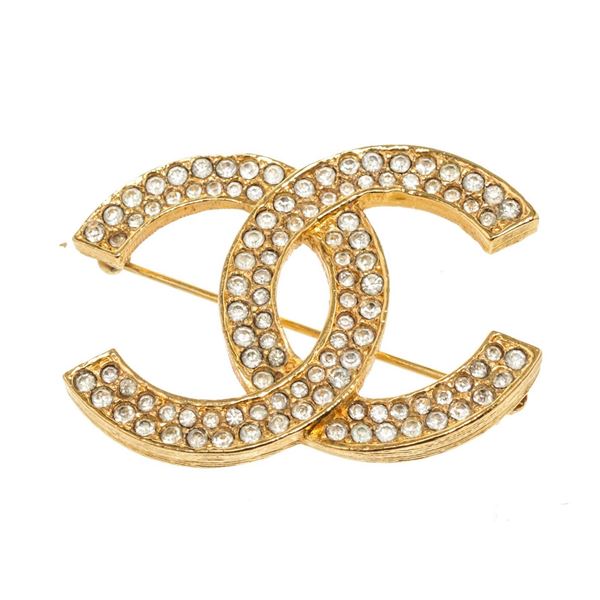 Chanel Gold CC Rhinestone Brooch
