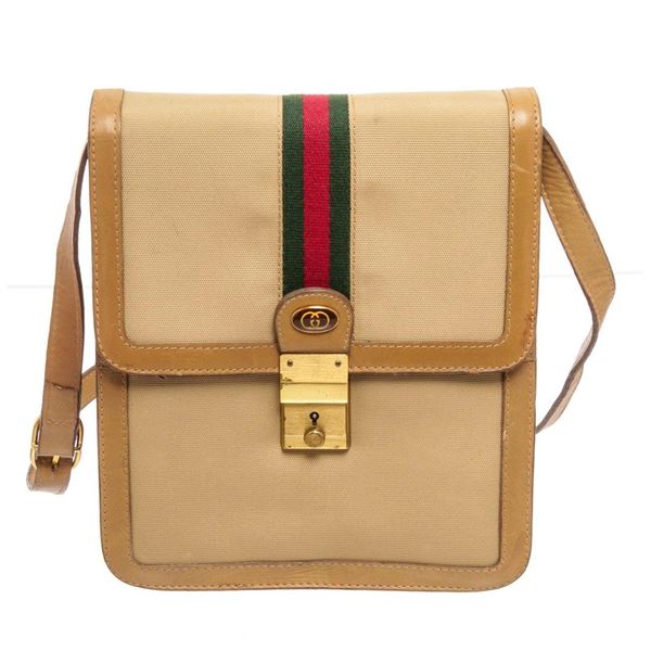 Gucci Beige Canvas Sherry Line Vintage Shoulder Bag