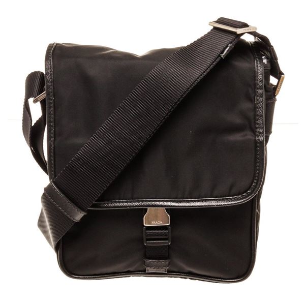 Prada Black Leather Bucket Messenger Bag