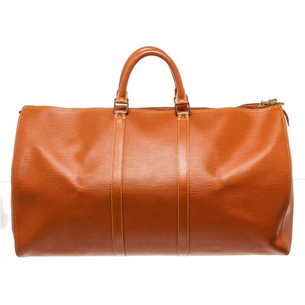 Louis Vuitton Orange Epi Leather Keepall 55cm Travel Bag