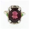 Image 4 : Antique Art Deco 14k Gold Oval Rhodolite Garnet Solitaire & Enamel Filigree Ring