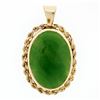 Image 1 : Vintage 14k Yellow Gold Oval Cabochon Cut Jade Twisted Rope Frame Charm Pendant