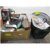 Image 1 : BOX & BASKET OF MISC. SILVER CANDLEHOLDERS, LED LIGHTS, CLAMPS, ETC.