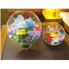 Image 1 : 2 LG. GLASS BOWLS WITH ARTIFICIAL PLANTS