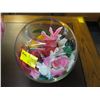 Image 2 : 2 LG. GLASS BOWLS WITH ARTIFICIAL PLANTS