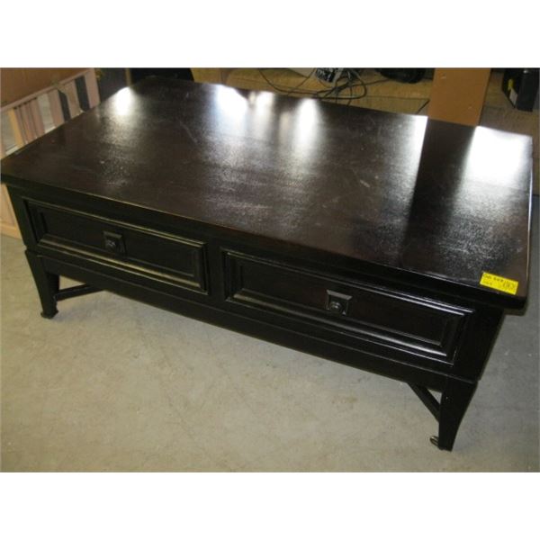 LG. SET OF DARK WOOD COFFEE & END TABLES WITH DRAWERS