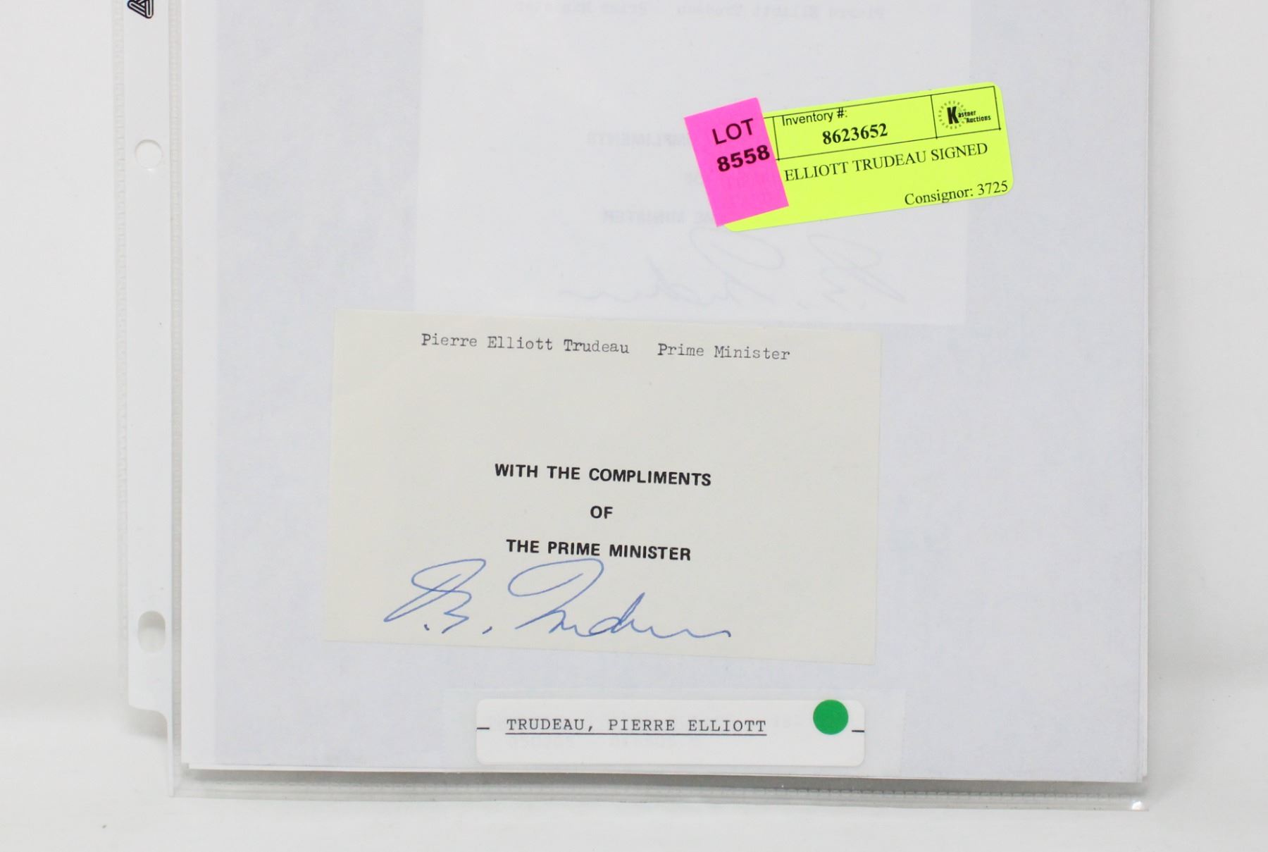 Trudeau Card PIERRE ELLIOTT TRUDEAU SIGNED CARD