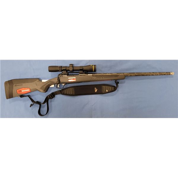 Savage 110 .65 PRC rifle, proof research carbon fiber bbl, Leupold scope, NIB