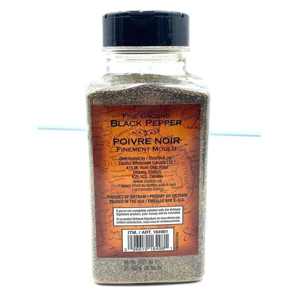 LOONIE LIQUIDATION - Kirkland Fine Ground Black Pepper 346g container