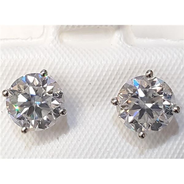 14K White Gold Moissanites(1.5ct) Stud Earrings (~weight 1.02g), Made in Canada, Appraised Retail $1