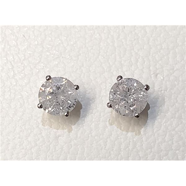14K White Gold Diamonds(0.78Ct,I1-I3,G-H) Unisex Cast Stud Earrings (~weight 0.67g), Made in Canada,