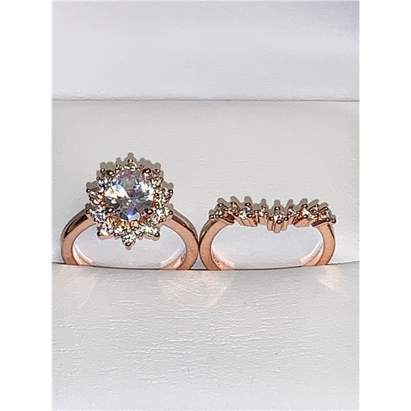 Ladies 14K GP Rose Brilliant Cut .90 Carat Solitaire Cluster Top Wedding engagement ring set ( 2 pie