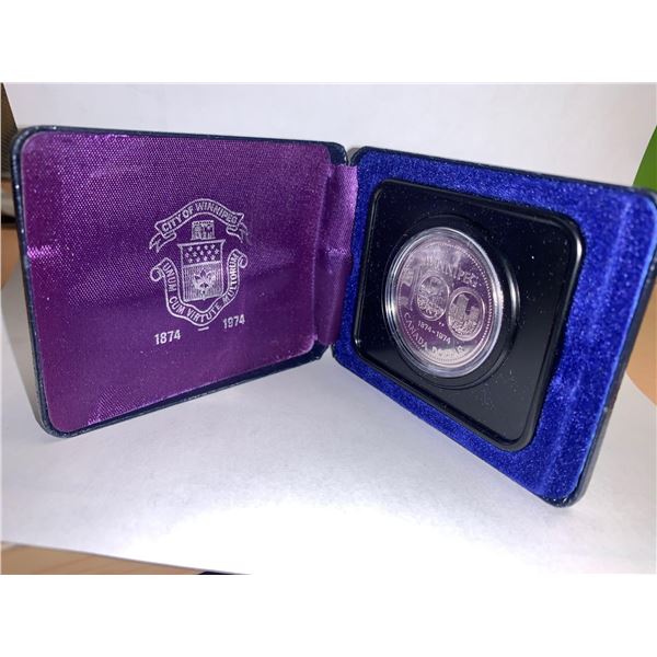 Canada Mint Issued - Winnipeg 1874-1974 Dollar Cased with Display and sleave