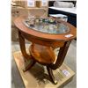 Image 2 : NEW Acasia Oval Cherry occasional table with etched glass top and inlay brass legs
