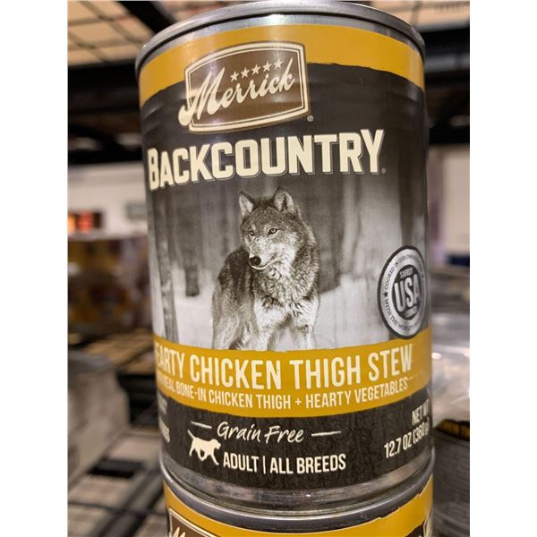 Merrick Backcountry chicken thigh stew case lot of 12 x 12.7oz
