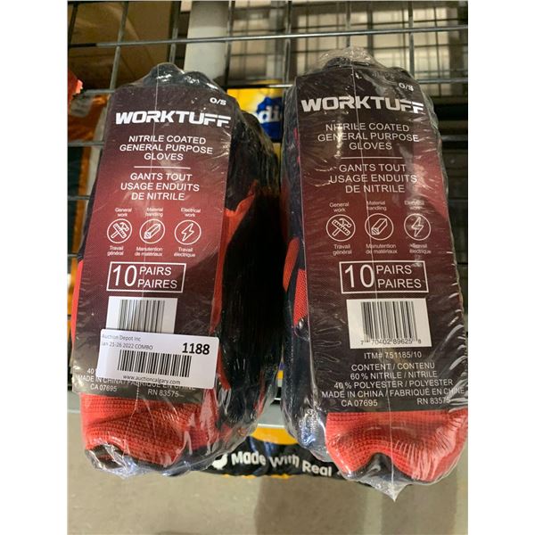 Worktuff rubber coated general purpose work gloves lot of 2 x 10