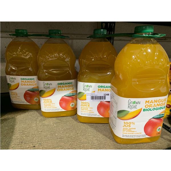 Grown Right Organic Mango Orange Juice Lot of 4 x 1.89L