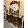 Image 1 : Marble Style Top 9 Drawer Dresser with mtching mirror ( freight damage on bottom corner as pictured)