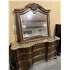 Image 2 : Marble Style Top 9 Drawer Dresser with mtching mirror ( freight damage on bottom corner as pictured)