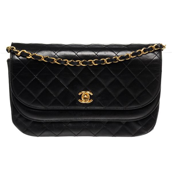 Chanel Black Caviar Leather Single Flap Shoulder Bag