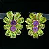 Image 6 : Large 14K Rose Gold Pear Green Peridot & Amethyst Happy Colorful Cluster Earring