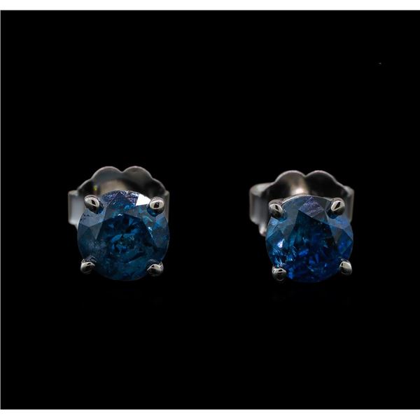 14KT White Gold 0.97 ctw Fancy Blue Diamond Stud Earrings