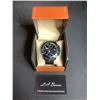 Image 2 : BRAND NEW MEN'S LA BANUS CHRONOGRAPH GT WATCH, BLACK DIAL, BLUE BEZEL WITH CROWN GUARDS, BLACK