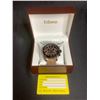 Image 2 : BRAND NEW MEN'S EDISON CHRONOGRAPH WATCH, ROSE GOLD COLOURED CASE, BROWN LEATHER STRAP