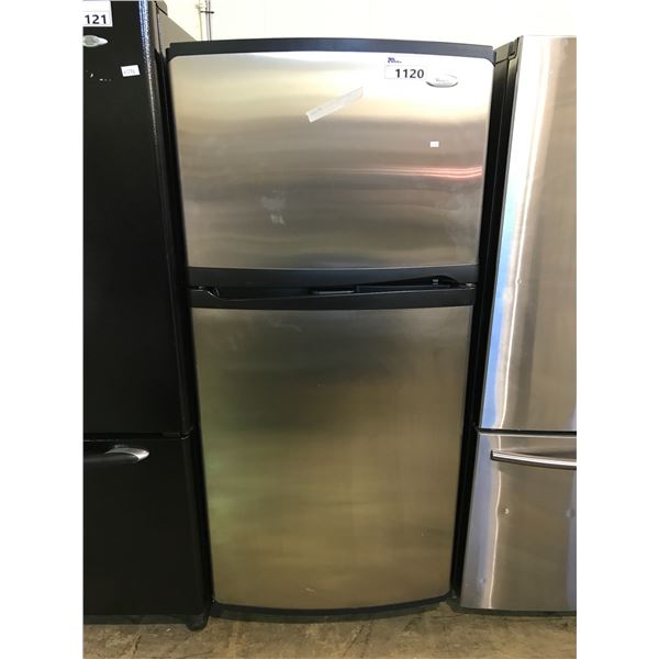 WHIRLPOOL STAINLESS STEEL AND BLACK RH SWING FRIDGE WITH TOP FREEZER