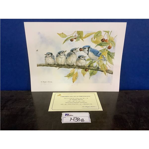 M.MORGAN WARREN ARTIST SIGNED LEP 98/300 WITH COA TITLED "A FULL TIME JOB" (BLUE JAY FAMILY)