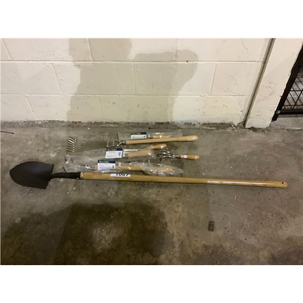 ASSORTED NEW LEE VALLEY TOOLS : SHOVEL, HAND RAKE, HAND PICK, & MORE