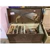 Image 1 : TOOL CHEST WITH ASSORTED SAWS, WRENCHES, AND MORE