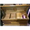 Image 2 : ANTIQUE INLAYED HOPE CHEST WITH ASSORTED BLANKETS AND OTHER CONTENTS