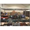 Image 1 : SHELF LOT  OF ASSORTED CAMPING GEAR, STOVE, BED ROLLS, AND MORE