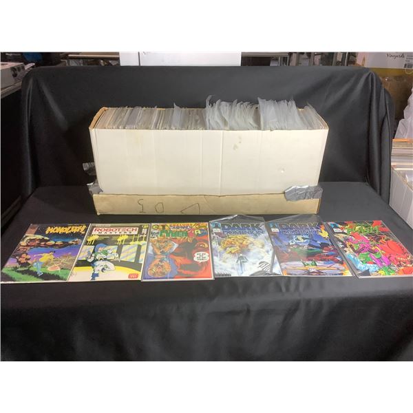 BOX OF ASSORTED COMIC BOOKS TITLES INCLUDE : DEATHWATCH, STARBLAZERS, AMERICAN VIRGIN, BITE CLUB,