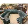 Image 1 : 6 PIECE GREEN SECTIONAL WOOD & LEATHER COUCH SET