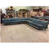 Image 2 : 3 PIECE GREEN CORNER WOOD & LEATHER COUCH SET