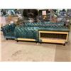 Image 2 : 5 PIECES GREEN WOOD & LEATHER COUCHES