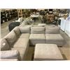 Image 2 : 5 PIECE FABRIC SOFA WITH STORAGE OTTOMAN (SMALL TEAR IN BACKSIDE OF 1 PILLOW)