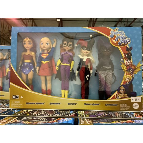 SHELF OF 12 SUPER HERO GIRLS, WONDERWOMAN, SUPERGIRL, BATGIRL, HARLEY QUINN, AND CATWOMAN