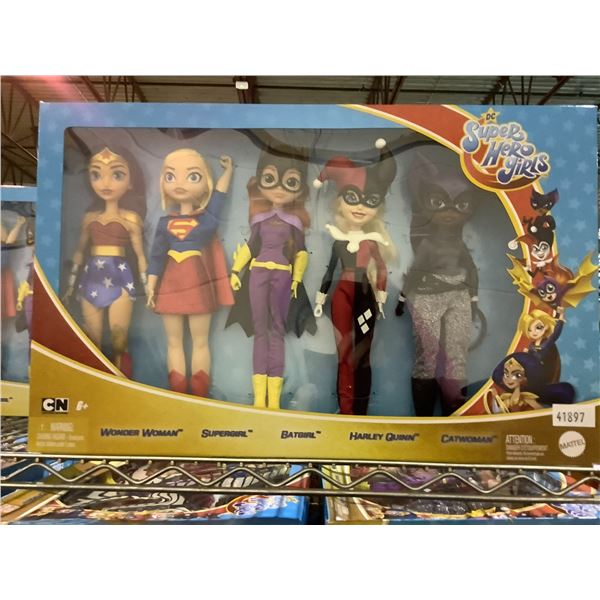 SHELF OF 12 SUPER HERO GIRLS, WONDERWOMAN, SUPERGIRL, BATGIRL, HARLEY QUINN, AND CATWOMAN