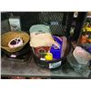 Image 2 : SHELF LOT OF KITCHEN ITEMS, CROCK JARS, KETTLE, AND MORE