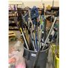 Image 1 : GREY WASTE BIN WITH SWIFTER DUST MOPS, AND OTHER CLEANING TOOLS