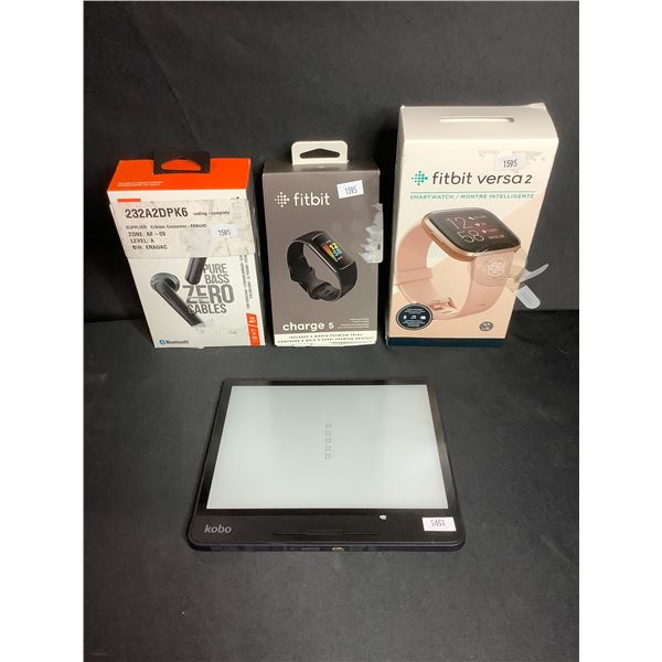 *PARTS/REPAIR* 2 FITBIT WATCHES (CHARGE 5 & VERSA 2), JBL TUNE220 WIRELESS EARBUDS, & RAKUTEN KOBO