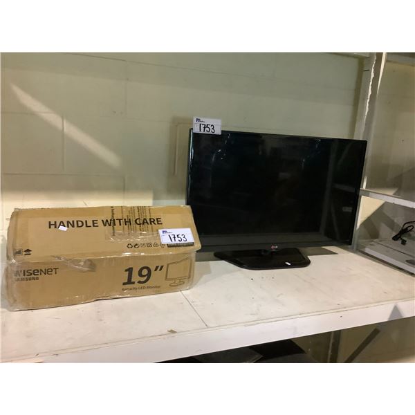 SAMSUNG WISENET 19" SECURITY LED MONITOR & LG TV  NEEDS CORD