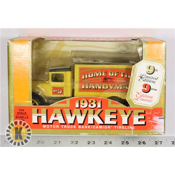 #152  BOXED 1931 HAWKEYE MOTOR TRUCK BANK