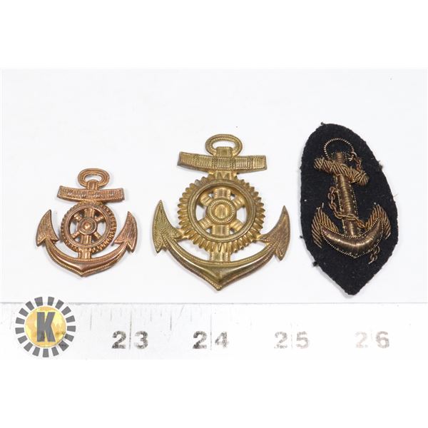 #451 LOT OF 3 ASSORTED NAVY ANCHOR BADGE INSIGNIA