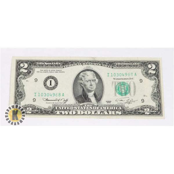 #527 USA AMERICA $2 BILL 1976 SERIES