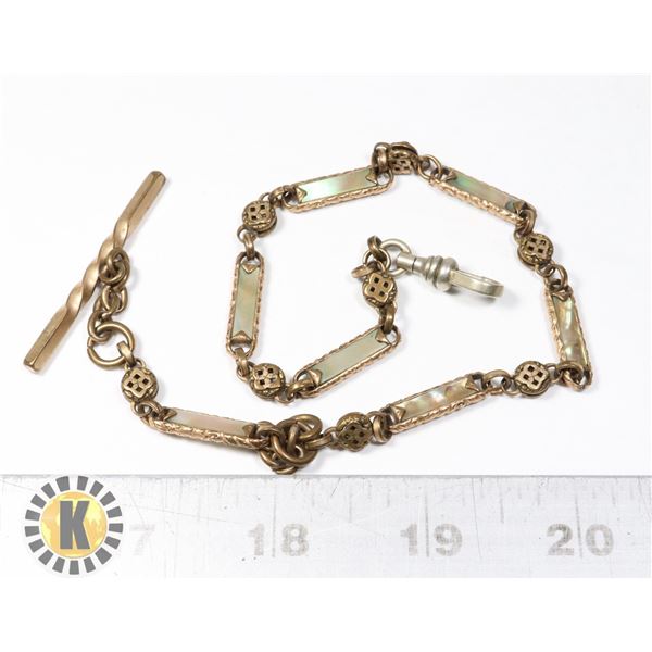 #539 VINTAGE POCKET WATCH CHAIN MOTHER OF PEARL