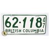 Image 1 : #581 BRITISH COLUMBIA 1947 62-118 LICENCE PLATE